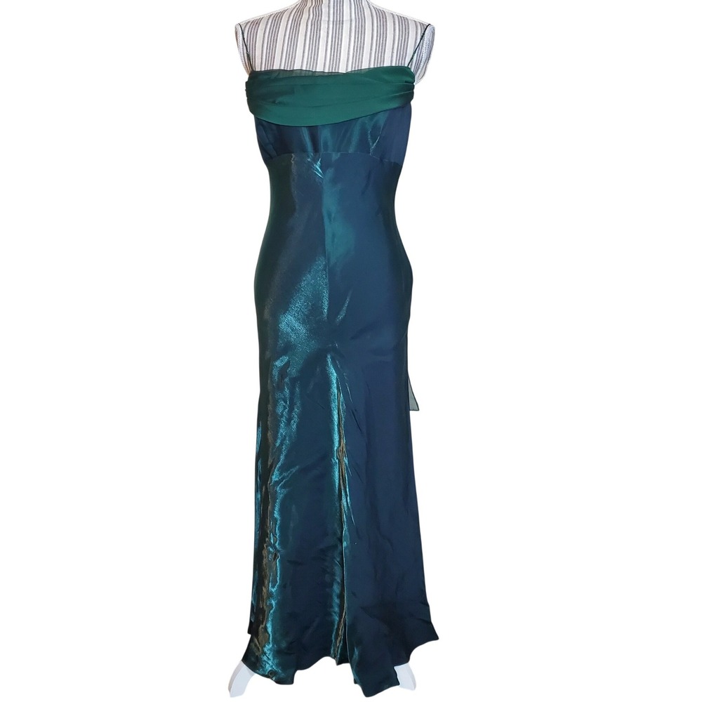 Vtg Dave & Johnny Emerald Green Cowl Neck Maxi Dress Beaded Strap Prom jr 9/10